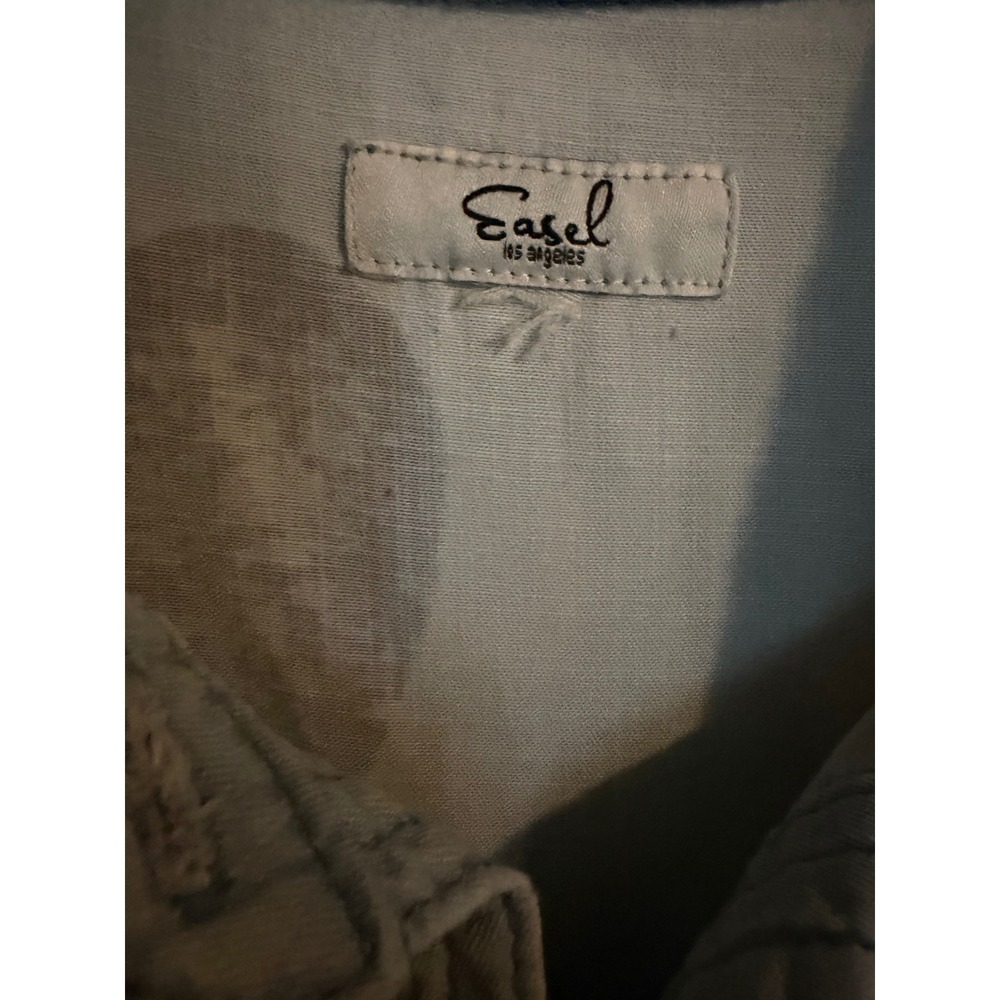 Easel Los Angeles Heart Print Denim Shirt Dress Light Wash Distressed Mini XL - Picture 5 of 5